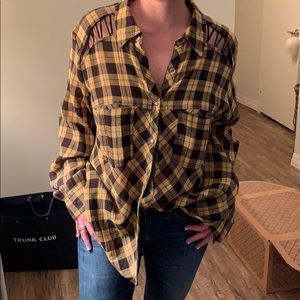 Free People Yellow plaid  button down.